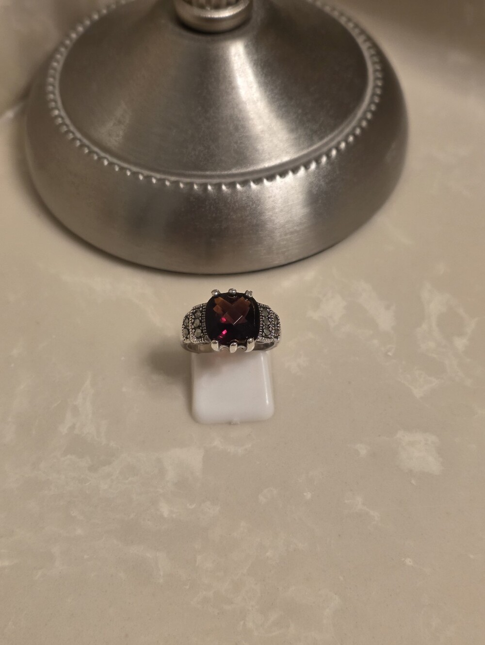 Premier Designs Silver CZ and Garnet Ring Size 6